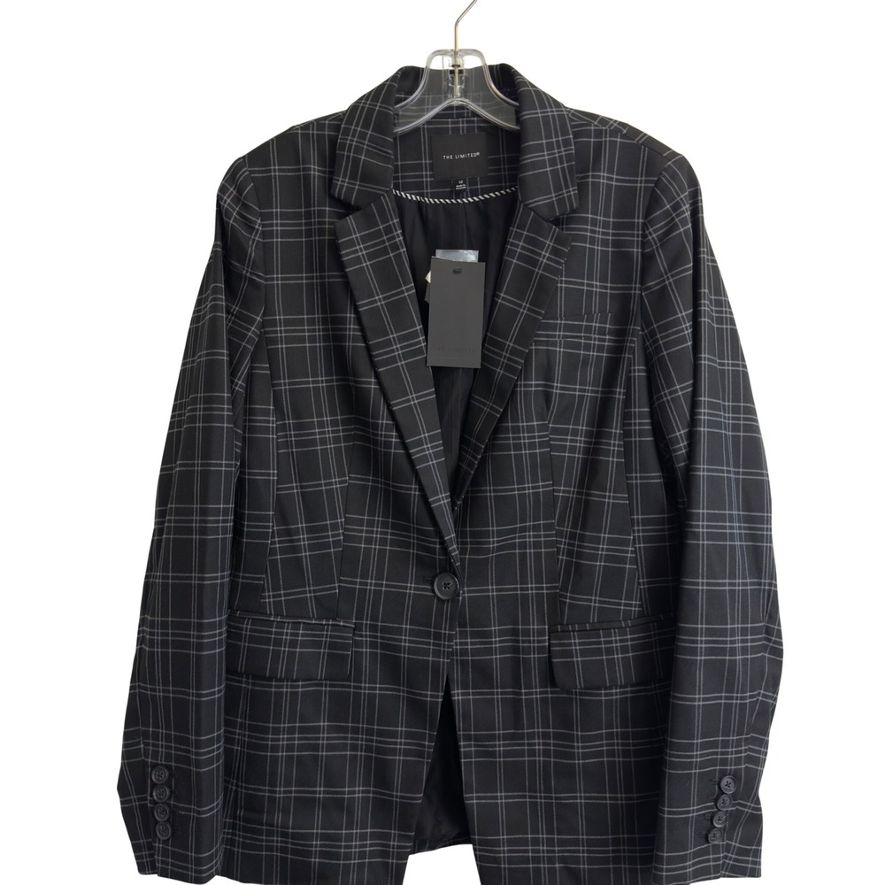 The Limited Womens Black Grey Plaid Tailored Fit Blazer Jacket Size 12 NEW